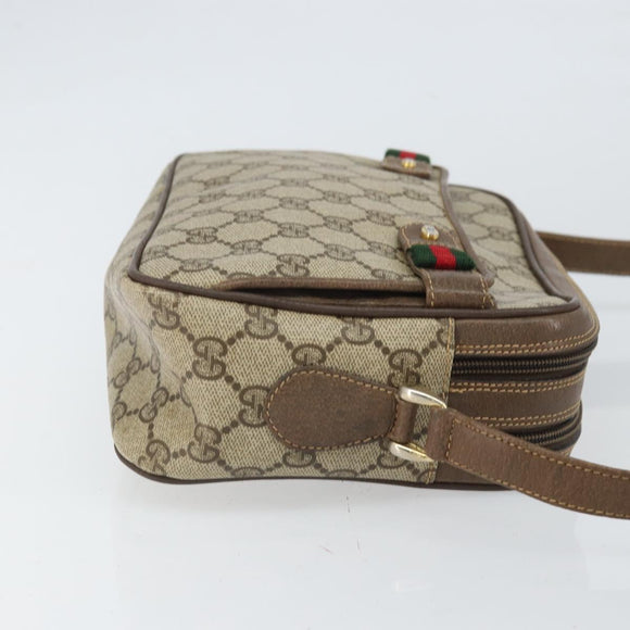 GUCCI GG Supreme Web Sherry Line Bag PVC Beige Gold 904 02 049 Auth 170266