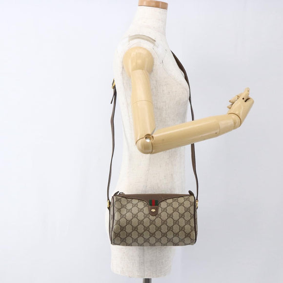 GUCCI GG Supreme Web Sherry Line Bag PVC Beige Gold 89 02 018 Auth 170267