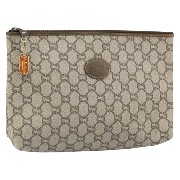 GUCCI GG Plus Supreme Clutch Bag PVC Beige Gold Auth 170268A