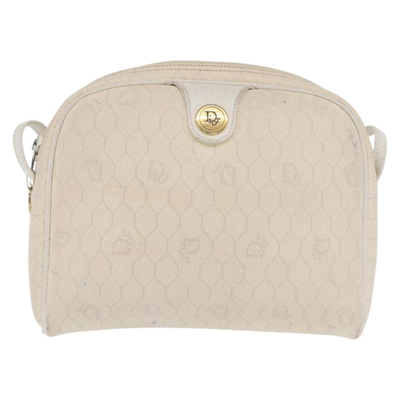 Christian Dior Honeycomb Canvas Shoulder Bag PVC White Gold Auth 170269