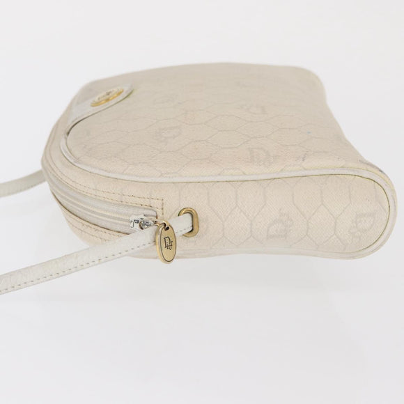 Christian Dior Honeycomb Canvas Shoulder Bag PVC White Gold Auth 170269