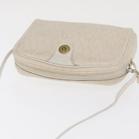 Christian Dior Honeycomb Canvas Shoulder Bag PVC White Gold Auth 170269