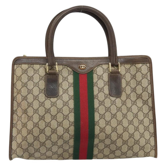 GUCCI GG Supreme Web Sherry Line Hand Bag PVC Beige Gold 010 378 Auth 170272