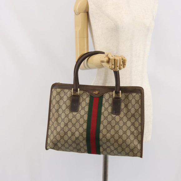 GUCCI GG Supreme Web Sherry Line Hand Bag PVC Beige Gold 010 378 Auth 170272