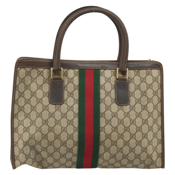 GUCCI GG Supreme Web Sherry Line Hand Bag PVC Beige Gold 010 378 Auth 170272