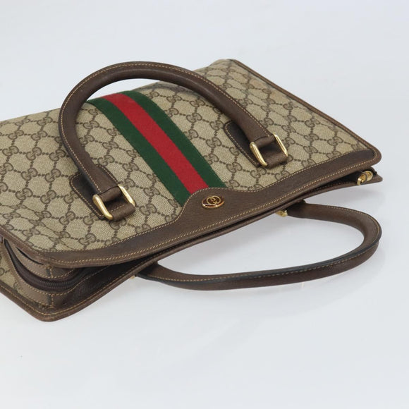 GUCCI GG Supreme Web Sherry Line Hand Bag PVC Beige Gold 010 378 Auth 170272