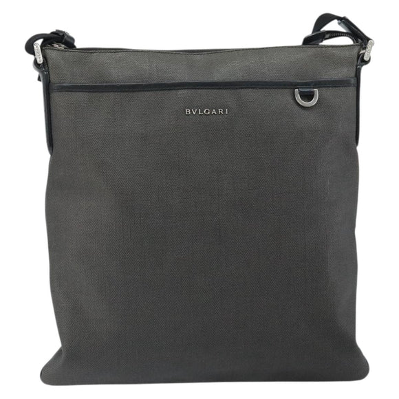 BVLGARI Shoulder Bag PVC Leather Gray Silver Auth 170273