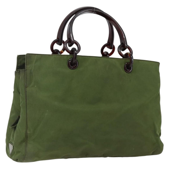 PRADA Hand Bag Nylon Green Auth 170274