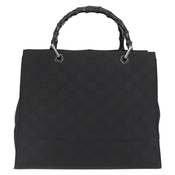 GUCCI Bamboo GG Canvas Hand Bag Black Silver 002 1010 2852 Auth 170276