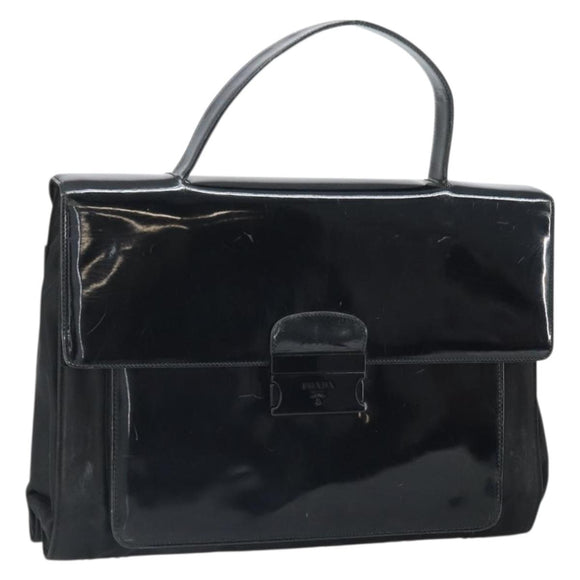 PRADA Hand Bag Patent leather Black Auth 170277