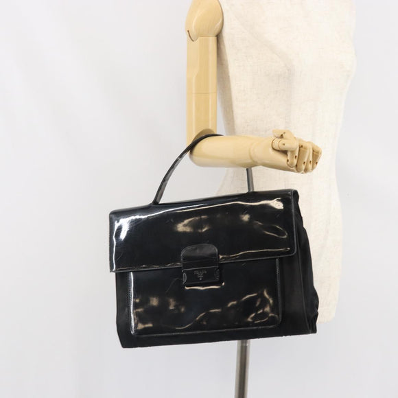PRADA Hand Bag Patent leather Black Auth 170277