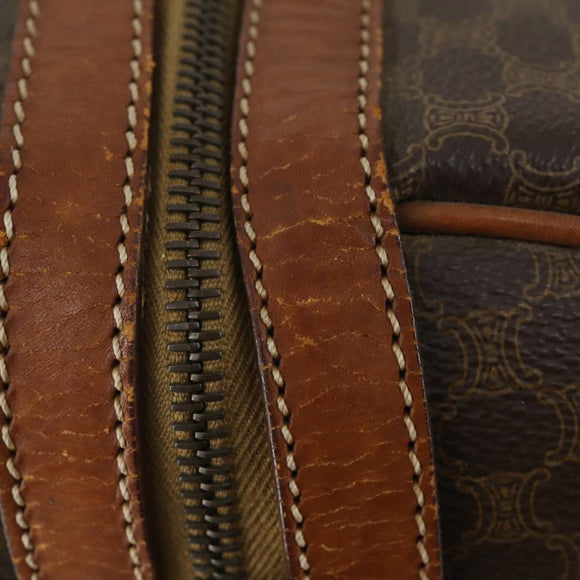 CELINE Macadam Canvas Boston Bag PVC Leather Brown Gold Auth 170283