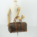CELINE Macadam Canvas Boston Bag PVC Leather Brown Gold Auth 170283-26