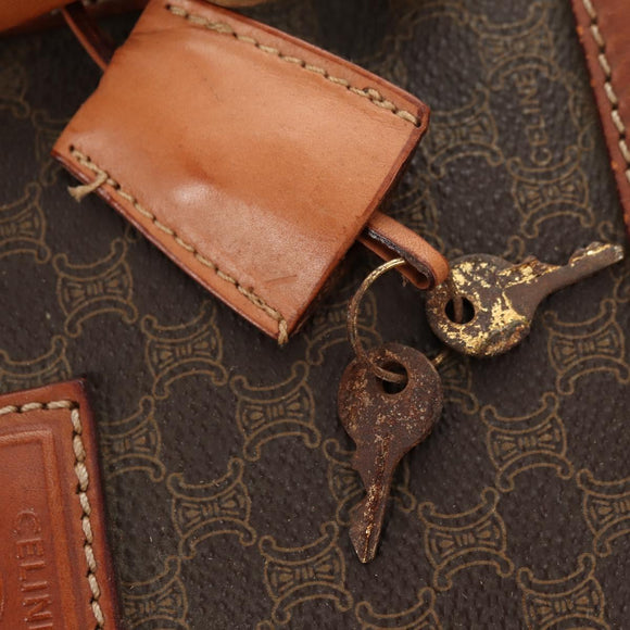 CELINE Macadam Canvas Boston Bag PVC Leer Bruin Goud Auth 170283