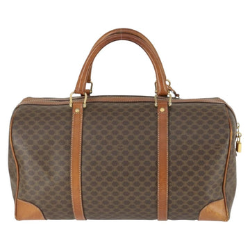 CELINE Macadam Canvas Boston Bag PVC Leather Brown Gold Auth 170283 - 0