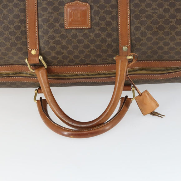 CELINE Macadam Canvas Boston Bag PVC Leather Brown Gold Auth 170283