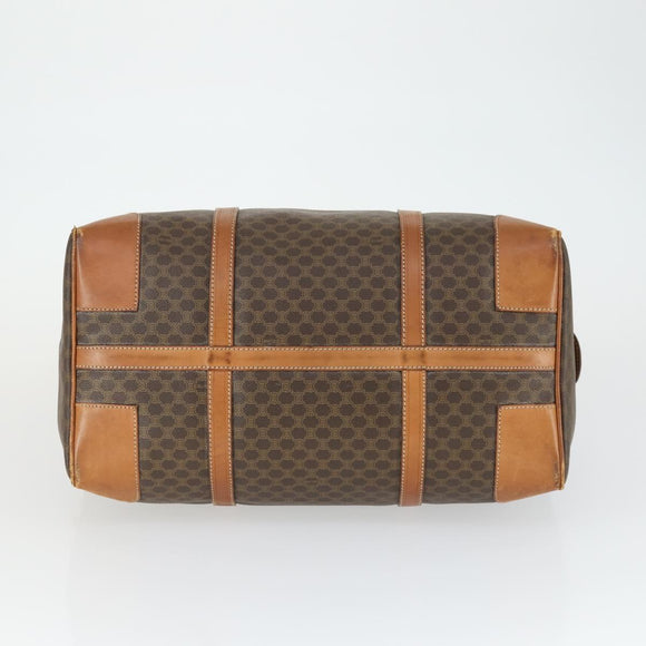 CELINE Macadam Canvas Boston Bag PVC Leather Brown Gold Auth 170283