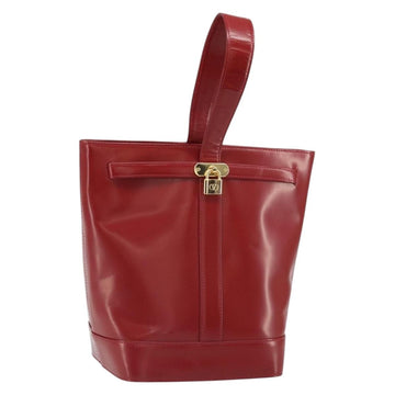 VALENTINO Hand Bag Leather Red Gold Auth 170287
