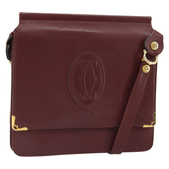 CARTIER Must Line Shoulder Bag Leather Bordeaux Gold Auth 170288