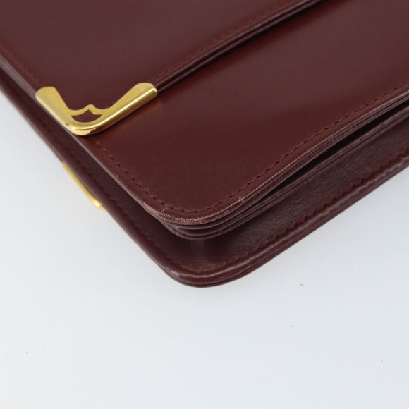 CARTIER Must Line Shoulder Bag Leather Bordeaux Gold Auth 170288