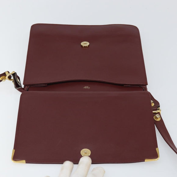 CARTIER Must Line Shoulder Bag Leather Bordeaux Gold Auth 170288