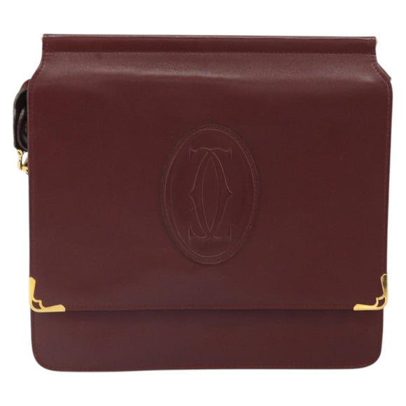 CARTIER Must Line Shoulder Bag Leather Bordeaux Gold Auth 170288