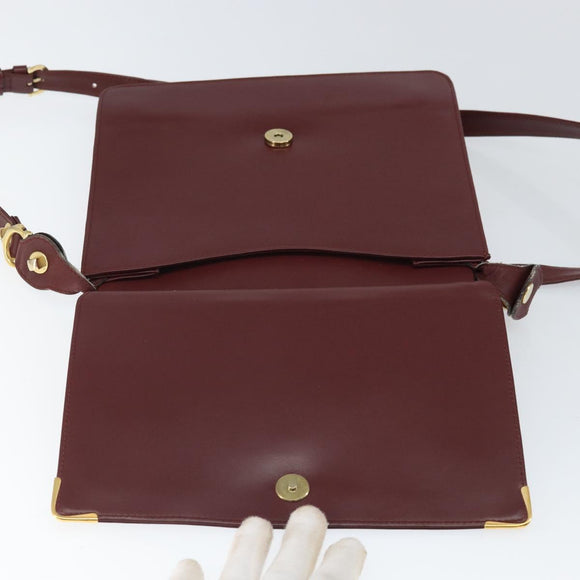 CARTIER Must Line Shoulder Bag Leather Bordeaux Gold Auth 170288