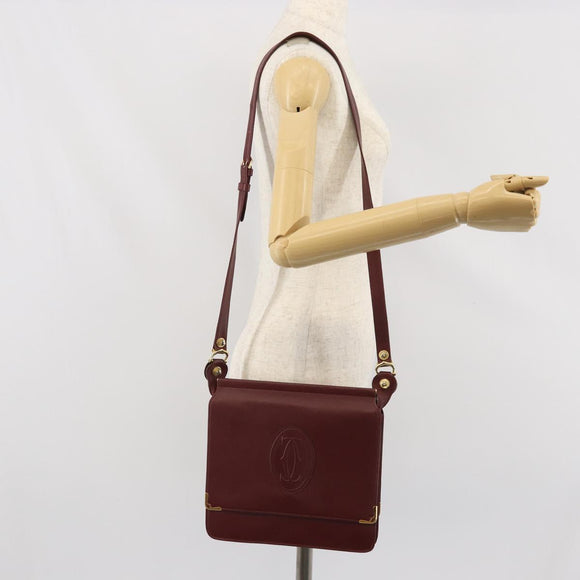 CARTIER Must Line Shoulder Bag Leather Bordeaux Gold Auth 170288