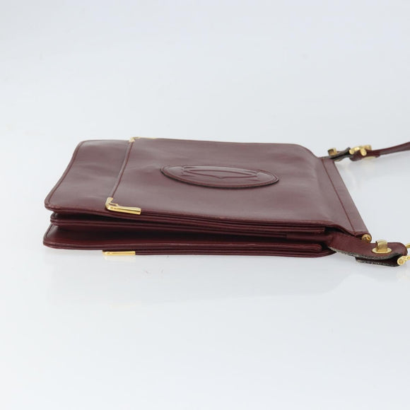CARTIER Must Line Shoulder Bag Leather Bordeaux Gold Auth 170288