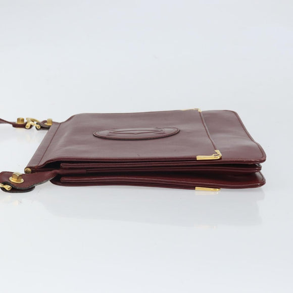 CARTIER Must Line Shoulder Bag Leather Bordeaux Gold Auth 170288