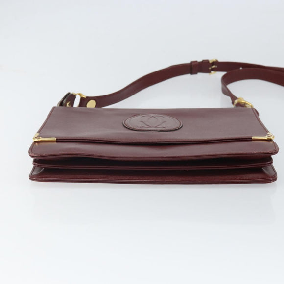CARTIER Must Line Shoulder Bag Leather Bordeaux Gold Auth 170288