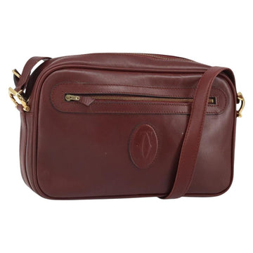 CARTIER Must Line Shoulder Bag Leather Bordeaux Gold Auth 170289