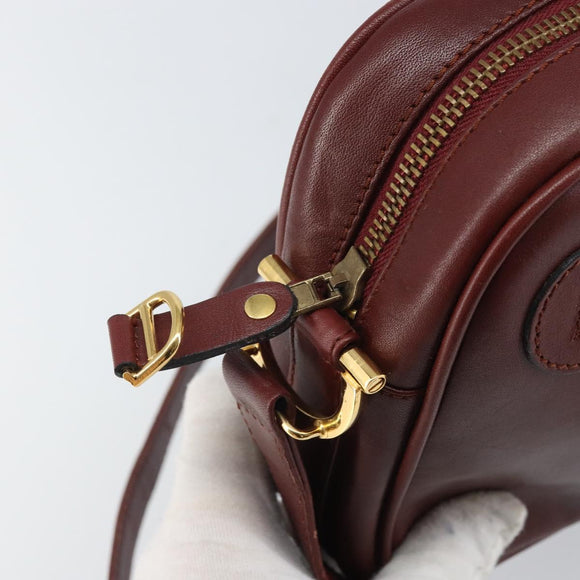 CARTIER Must Line Shoulder Bag Leather Bordeaux Gold Auth 170289
