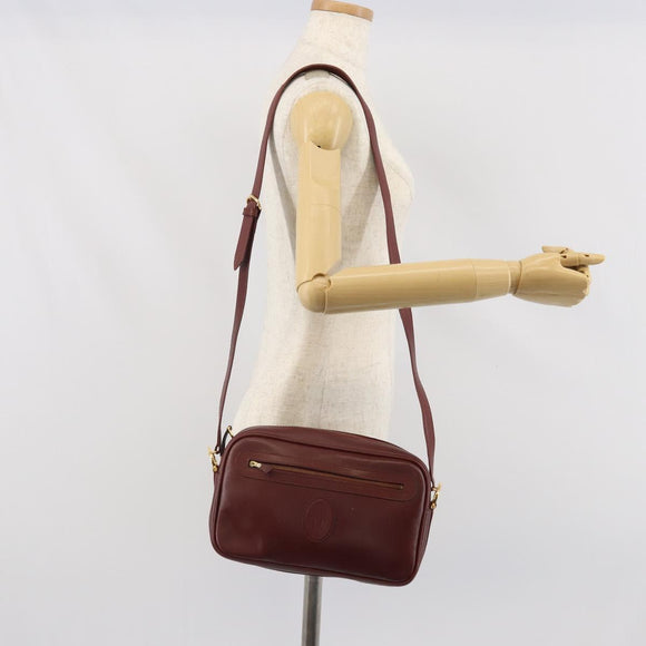 CARTIER Must Line Shoulder Bag Leather Bordeaux Gold Auth 170289