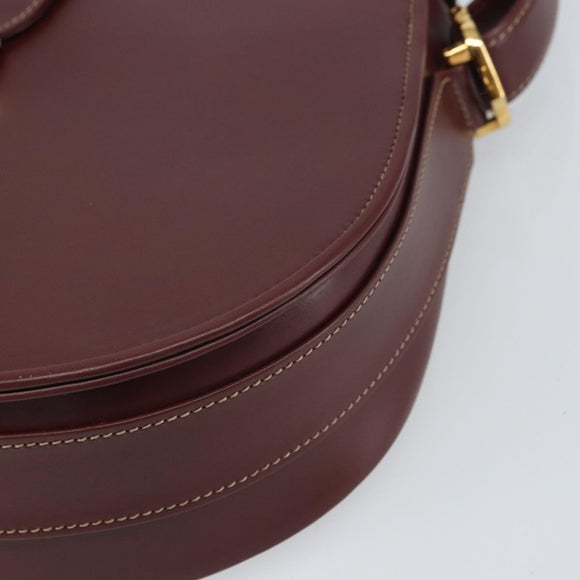 CARTIER Must Line Shoulder Bag Leather Bordeaux Gold Auth 170290
