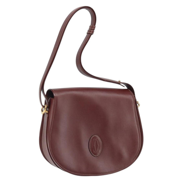 CARTIER Must Line Shoulder Bag Leather Bordeaux Gold Auth 170290