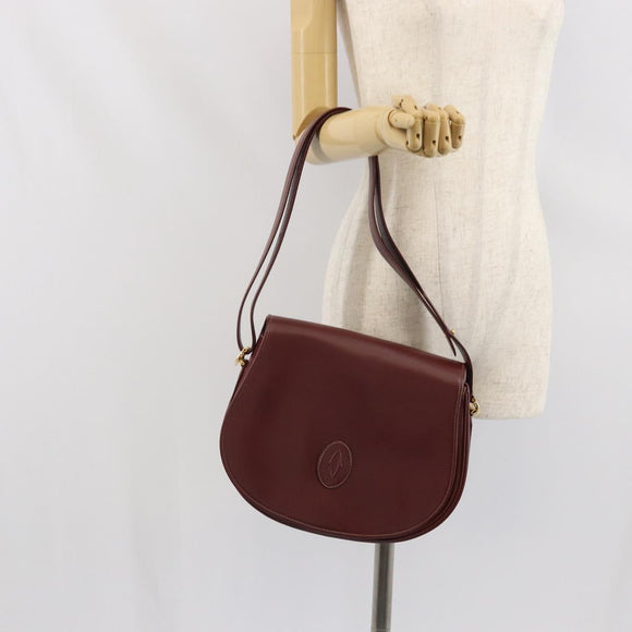 CARTIER Must Line Shoulder Bag Leather Bordeaux Gold Auth 170290