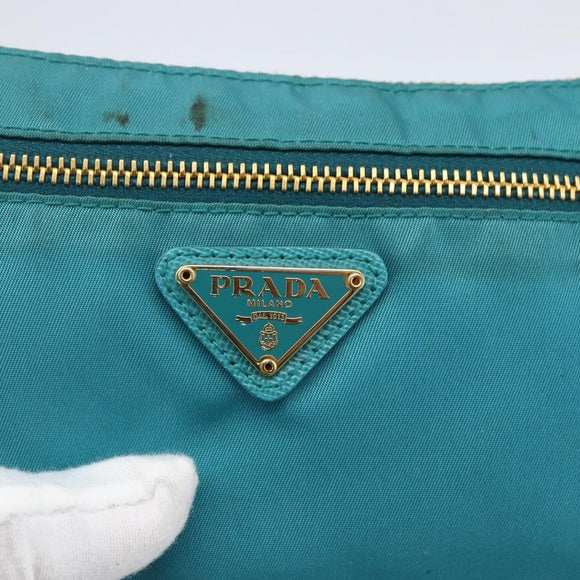 PRADA Shoulder Bag Nylon Light Blue Gold Auth 170291