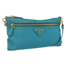 PRADA Shoulder Bag Nylon Light Blue Gold Auth 170291-1