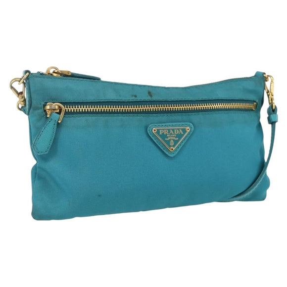 PRADA Shoulder Bag Nylon Light Blue Gold Auth 170291
