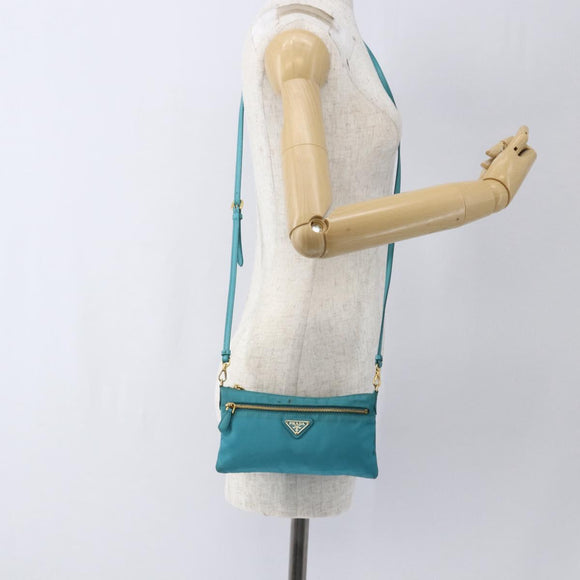 PRADA Shoulder Bag Nylon Light Blue Gold Auth 170291