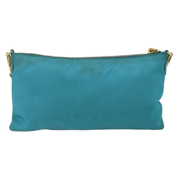 PRADA Shoulder Bag Nylon Light Blue Gold Auth 170291