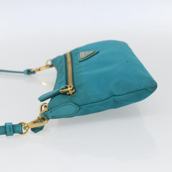 PRADA Shoulder Bag Nylon Light Blue Gold Auth 170291
