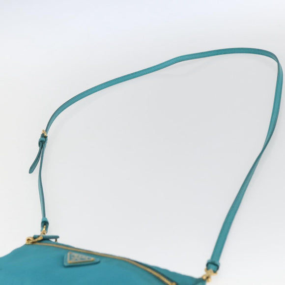 PRADA Shoulder Bag Nylon Light Blue Gold Auth 170291