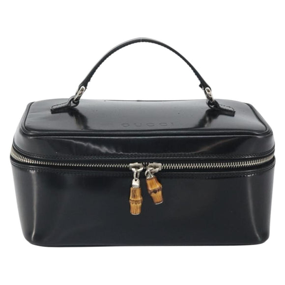 GUCCI Vanity Hand Bag Patent leather Black Silver 032 1956 0150 Auth 170292