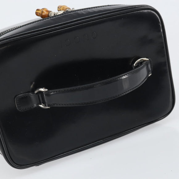 GUCCI Vanity Hand Bag Patent leather Black Silver 032 1956 0150 Auth 170292