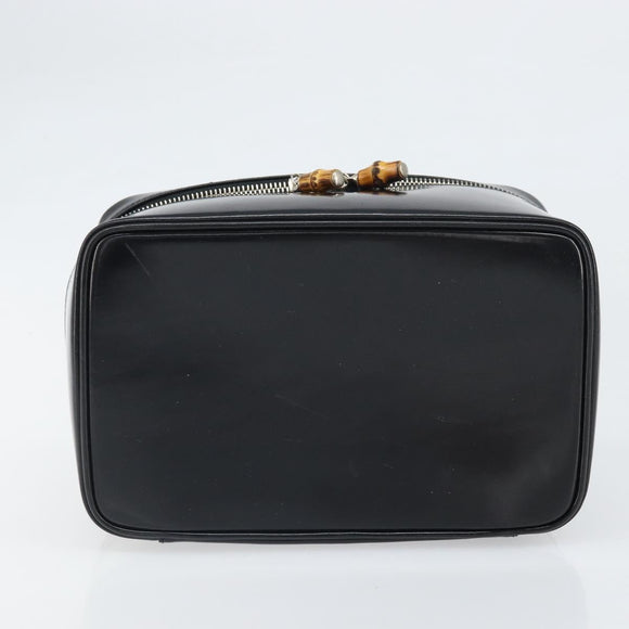 GUCCI Vanity Hand Bag Patent leather Black Silver 032 1956 0150 Auth 170292
