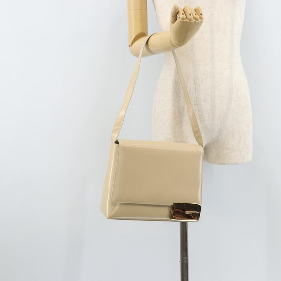 GUCCI Shoulder Bag Patent leather Ivory Gold 001 3444 1812 Auth 170293