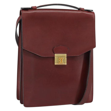 CARTIER Must Line Hand Bag Leather 2way Bordeaux Gold Auth 170294