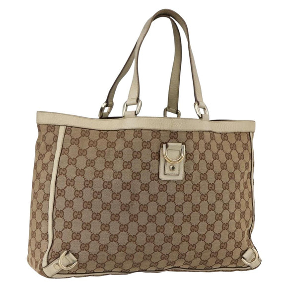 GUCCI GG Canvas Tote Bag Beige Gold 141472 Auth 170296